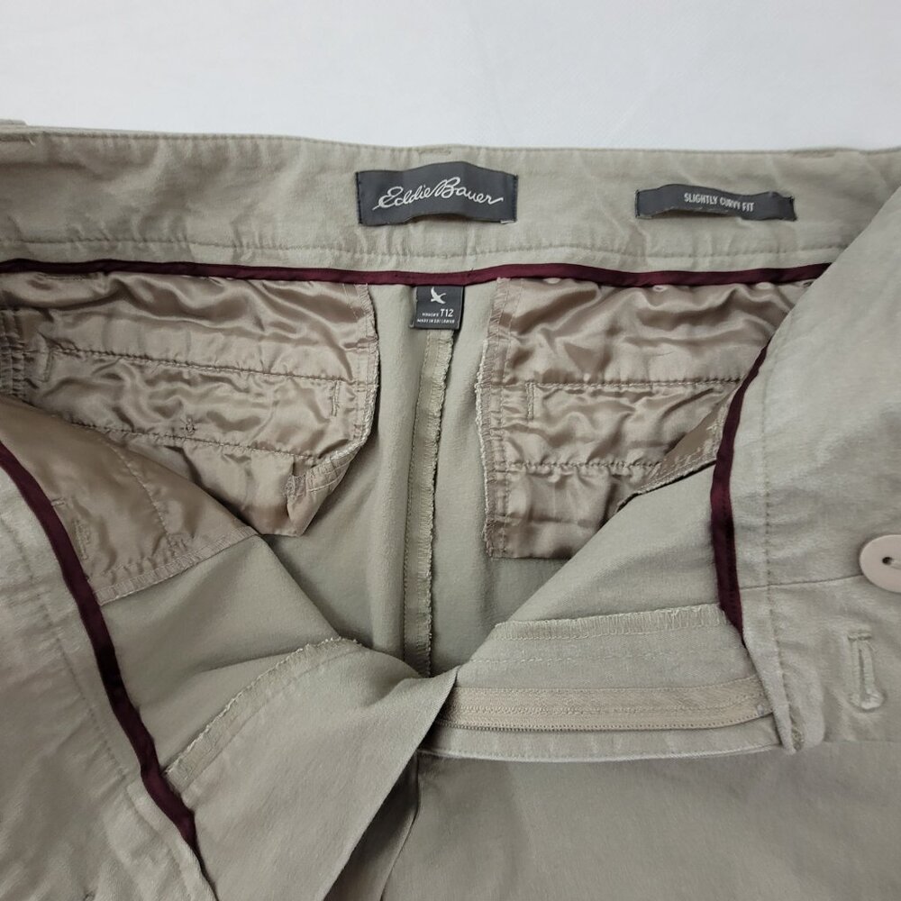 Eddie Bauer Pants Women's 12 TALL Khaki Tan Slightly Curvy Fit Cotton Twill - Picture 5 of 12
